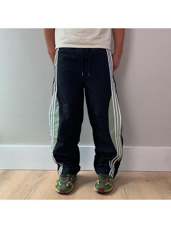 Pants - Cyber Y2k 2000s style loose lightweight striped white and black womens
